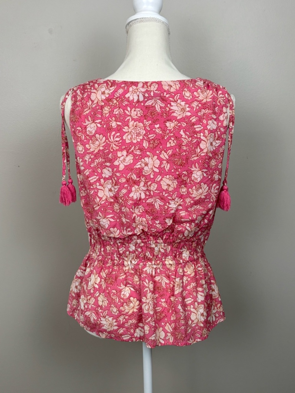 J Crew Top Womens Lg Pink White V-Neck Cotton Voile in Tossed Floral Blouse - Picture 10 of 13